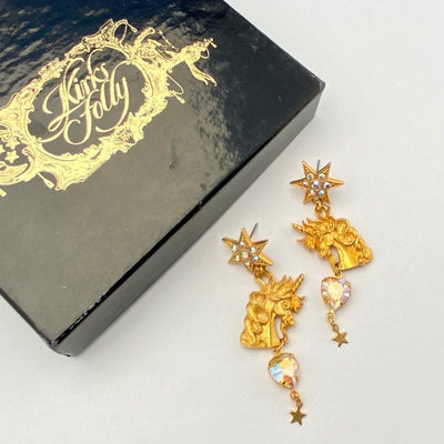 Vintage Kirks Folly Unicorn and Aurora Borealis Statement Earrings by Kirks Folly - Vintage Meet Modern Vintage Jewelry - Chicago, Illinois - #oldhollywoodglamour #vintagemeetmodern #designervintage #jewelrybox #antiquejewelry #vintagejewelry