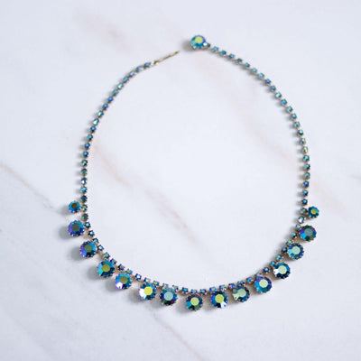 Vintage Unsigned Weiss Blue Green Peacock Aurora Borealis Rhinestone Necklace by Unsigned Weiss - Vintage Meet Modern Vintage Jewelry - Chicago, Illinois - #oldhollywoodglamour #vintagemeetmodern #designervintage #jewelrybox #antiquejewelry #vintagejewelry