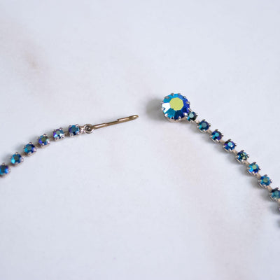 Vintage Unsigned Weiss Blue Green Peacock Aurora Borealis Rhinestone Necklace by Unsigned Weiss - Vintage Meet Modern Vintage Jewelry - Chicago, Illinois - #oldhollywoodglamour #vintagemeetmodern #designervintage #jewelrybox #antiquejewelry #vintagejewelry
