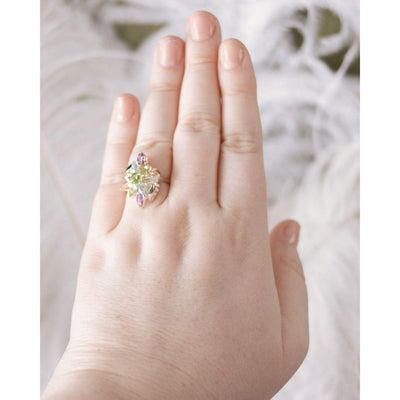 Vintage Sterling Silver Cluster Cocktail Ring with Amethyst, Peridot, Citrine, and Blue Topaz by Hallmarked 925 - Vintage Meet Modern Vintage Jewelry - Chicago, Illinois - #oldhollywoodglamour #vintagemeetmodern #designervintage #jewelrybox #antiquejewelry #vintagejewelry