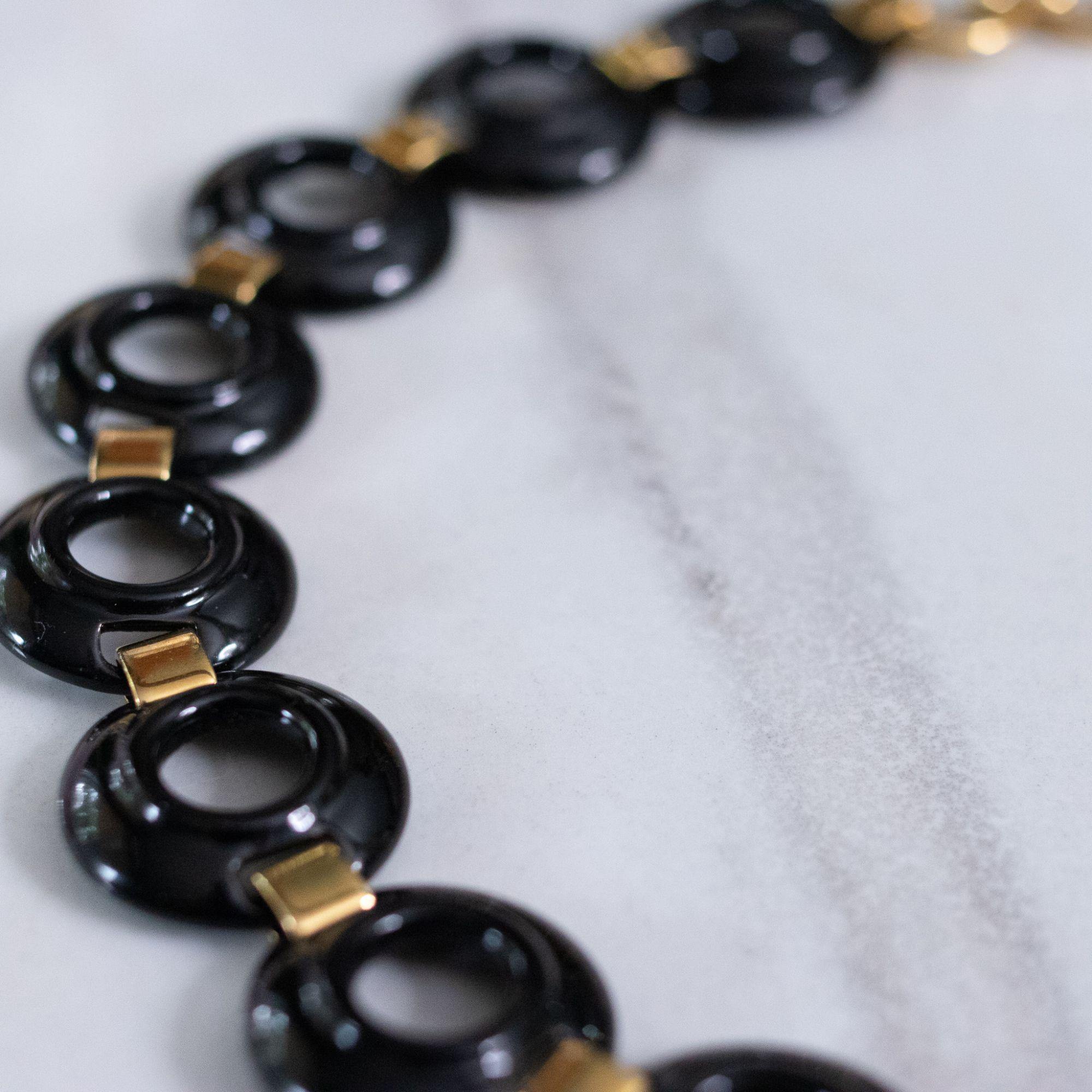 Vintage Monet Black Enameled Disc Necklace by Monet - Vintage Meet Modern Vintage Jewelry - Chicago, Illinois - #oldhollywoodglamour #vintagemeetmodern #designervintage #jewelrybox #antiquejewelry #vintagejewelry