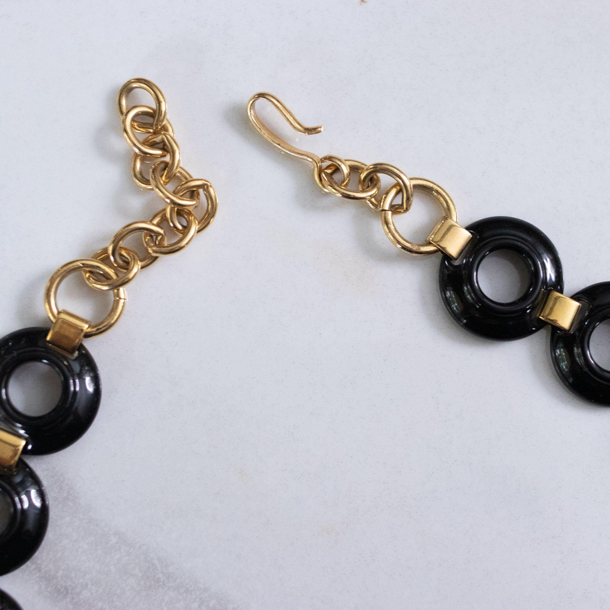 Vintage Monet Black Enameled Disc Necklace by Monet - Vintage Meet Modern Vintage Jewelry - Chicago, Illinois - #oldhollywoodglamour #vintagemeetmodern #designervintage #jewelrybox #antiquejewelry #vintagejewelry