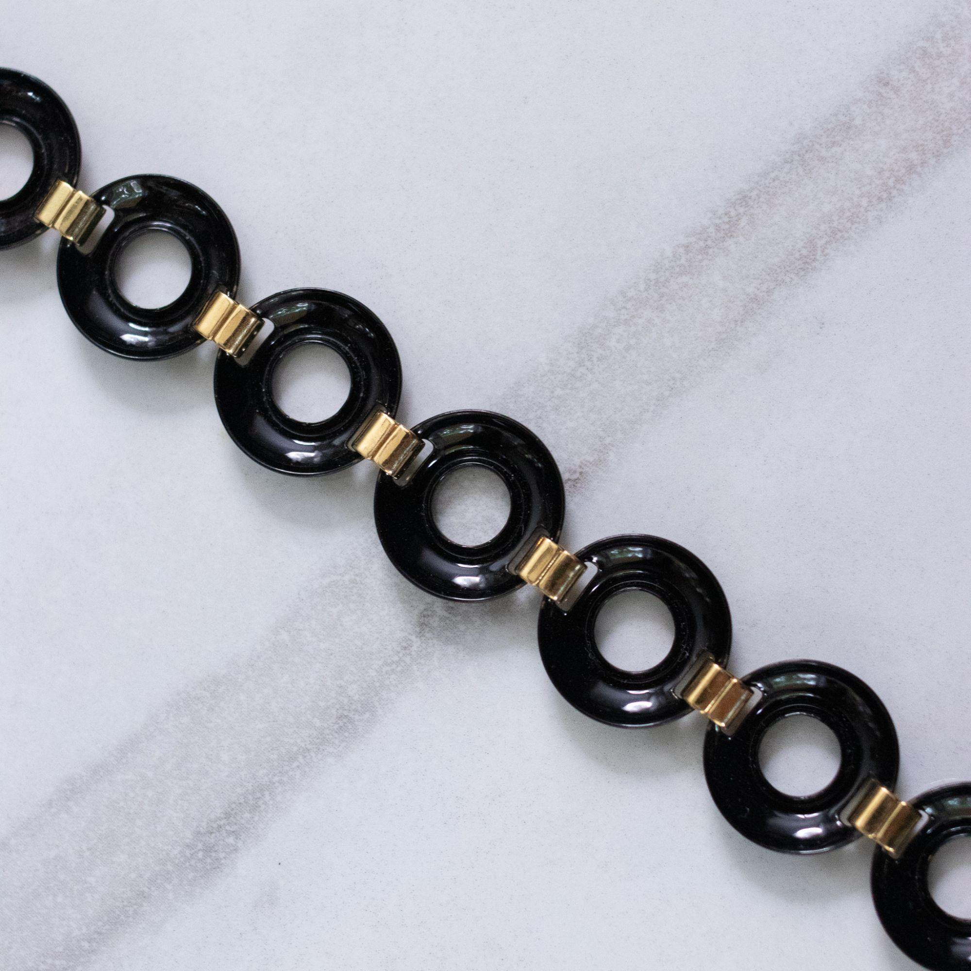 Vintage Monet Black Enameled Disc Necklace by Monet - Vintage Meet Modern Vintage Jewelry - Chicago, Illinois - #oldhollywoodglamour #vintagemeetmodern #designervintage #jewelrybox #antiquejewelry #vintagejewelry