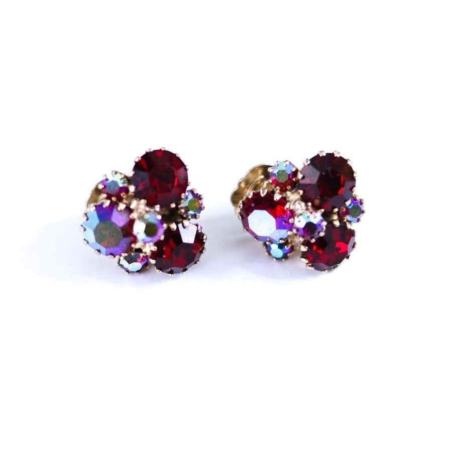 Vintage Weiss Red Aurora Borealis Earrings by Weiss - Vintage Meet Modern Vintage Jewelry - Chicago, Illinois - #oldhollywoodglamour #vintagemeetmodern #designervintage #jewelrybox #antiquejewelry #vintagejewelry