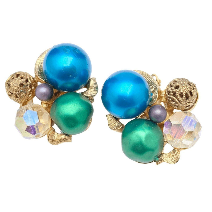 Vintage Blue Green Cluster Statement Earrings by Unsigned Beauty - Vintage Meet Modern Vintage Jewelry - Chicago, Illinois - #oldhollywoodglamour #vintagemeetmodern #designervintage #jewelrybox #antiquejewelry #vintagejewelry