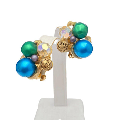 Vintage Blue Green Cluster Statement Earrings by Unsigned Beauty - Vintage Meet Modern Vintage Jewelry - Chicago, Illinois - #oldhollywoodglamour #vintagemeetmodern #designervintage #jewelrybox #antiquejewelry #vintagejewelry