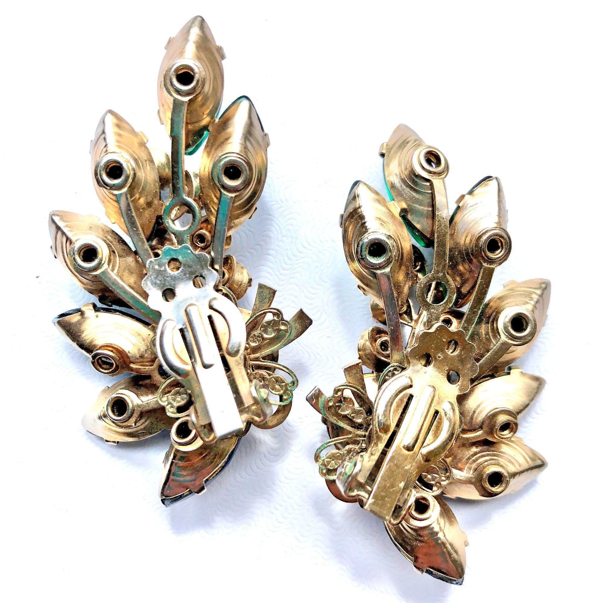 Vintage Blue and Green Ear Crawler Rhinestone Statement Earrings by Unsigned Beauty - Vintage Meet Modern Vintage Jewelry - Chicago, Illinois - #oldhollywoodglamour #vintagemeetmodern #designervintage #jewelrybox #antiquejewelry #vintagejewelry