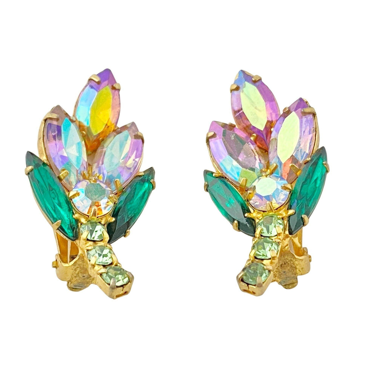 Vintage Aurora Borealis Rhinestone Flower Statement Earrings