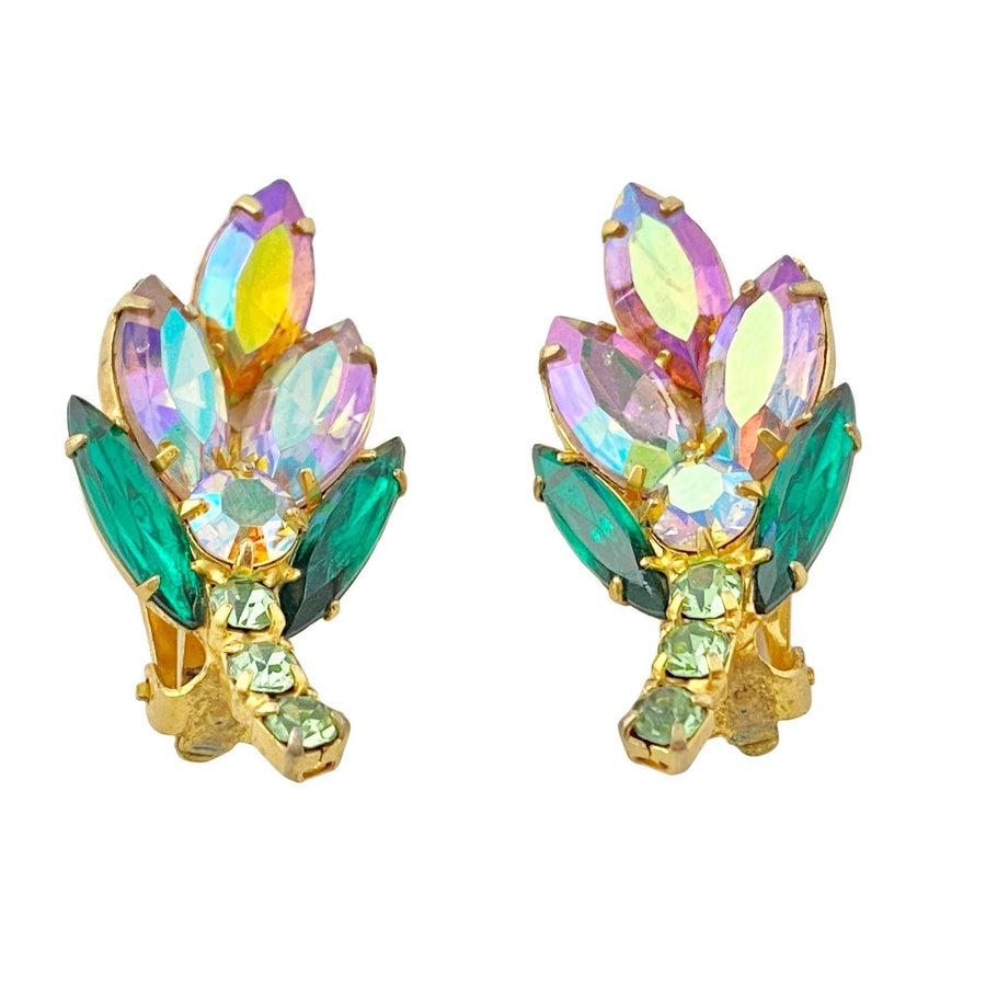 Vintage Aurora Borealis Rhinestone Flower Statement Earrings by Unsigned Beauty - Vintage Meet Modern Vintage Jewelry - Chicago, Illinois - #oldhollywoodglamour #vintagemeetmodern #designervintage #jewelrybox #antiquejewelry #vintagejewelry