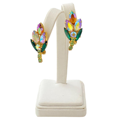 Vintage Aurora Borealis Rhinestone Flower Statement Earrings by Unsigned Beauty - Vintage Meet Modern Vintage Jewelry - Chicago, Illinois - #oldhollywoodglamour #vintagemeetmodern #designervintage #jewelrybox #antiquejewelry #vintagejewelry