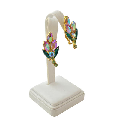 Vintage Aurora Borealis Rhinestone Flower Statement Earrings by Unsigned Beauty - Vintage Meet Modern Vintage Jewelry - Chicago, Illinois - #oldhollywoodglamour #vintagemeetmodern #designervintage #jewelrybox #antiquejewelry #vintagejewelry