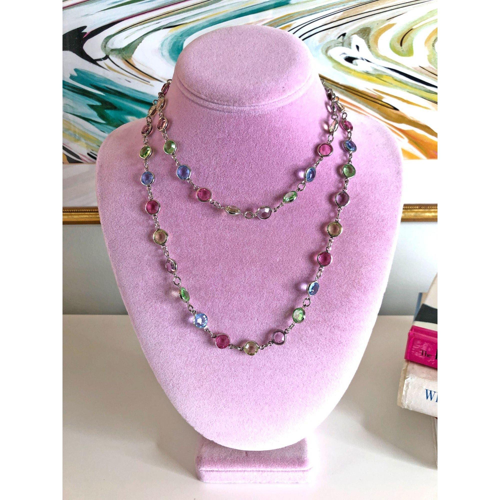 Vintage Pastel Bezel Set Crystal Necklace by Austria - Vintage Meet Modern Vintage Jewelry - Chicago, Illinois - #oldhollywoodglamour #vintagemeetmodern #designervintage #jewelrybox #antiquejewelry #vintagejewelry