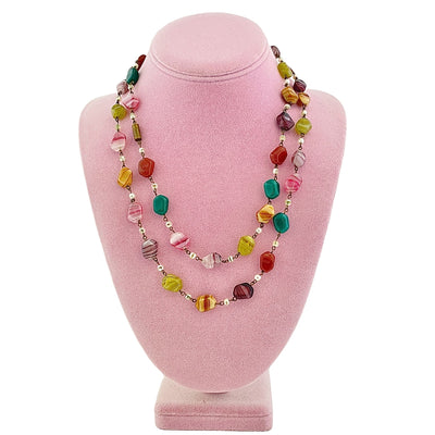 Vintage 1940s Colorful Art Glass and Faux Pearl Necklace by Unsigned Beauty - Vintage Meet Modern Vintage Jewelry - Chicago, Illinois - #oldhollywoodglamour #vintagemeetmodern #designervintage #jewelrybox #antiquejewelry #vintagejewelry