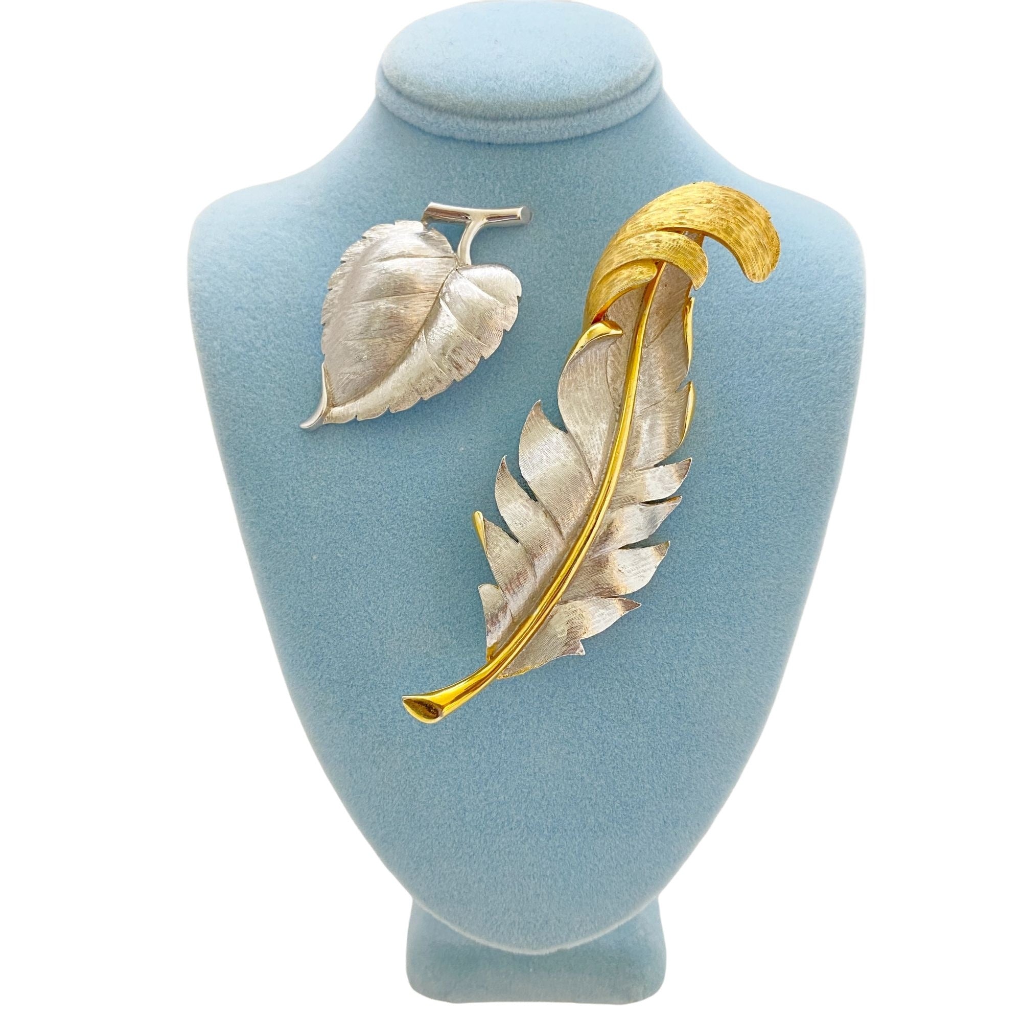 Vintage Marvella Gold and Silver Leaf Brooch & Vintage Silver Crown Trifari Leaf by Marvella, Crown Trifari - Vintage Meet Modern Vintage Jewelry - Chicago, Illinois - #oldhollywoodglamour #vintagemeetmodern #designervintage #jewelrybox #antiquejewelry #vintagejewelry