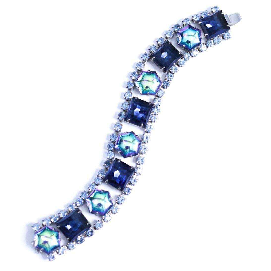 Vintage Sapphire and Iridescent Blue Rhinestone Bracelet