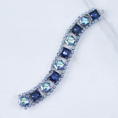 Vintage Sapphire and Iridescent Blue Rhinestone Bracelet by Unsigned Beauty - Vintage Meet Modern Vintage Jewelry - Chicago, Illinois - #oldhollywoodglamour #vintagemeetmodern #designervintage #jewelrybox #antiquejewelry #vintagejewelry