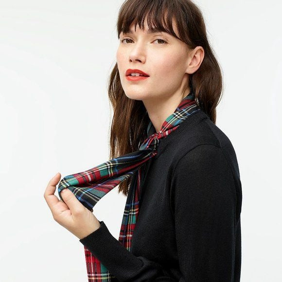 J.Crew Merino Mockneck Sweater W/ Tartan Scarf Tie by J.Crew - Vintage Meet Modern Vintage Jewelry - Chicago, Illinois - #oldhollywoodglamour #vintagemeetmodern #designervintage #jewelrybox #antiquejewelry #vintagejewelry