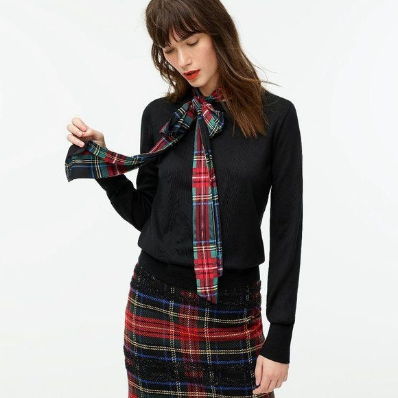 J.Crew Merino Mockneck Sweater W/ Tartan Scarf Tie by J.Crew - Vintage Meet Modern Vintage Jewelry - Chicago, Illinois - #oldhollywoodglamour #vintagemeetmodern #designervintage #jewelrybox #antiquejewelry #vintagejewelry