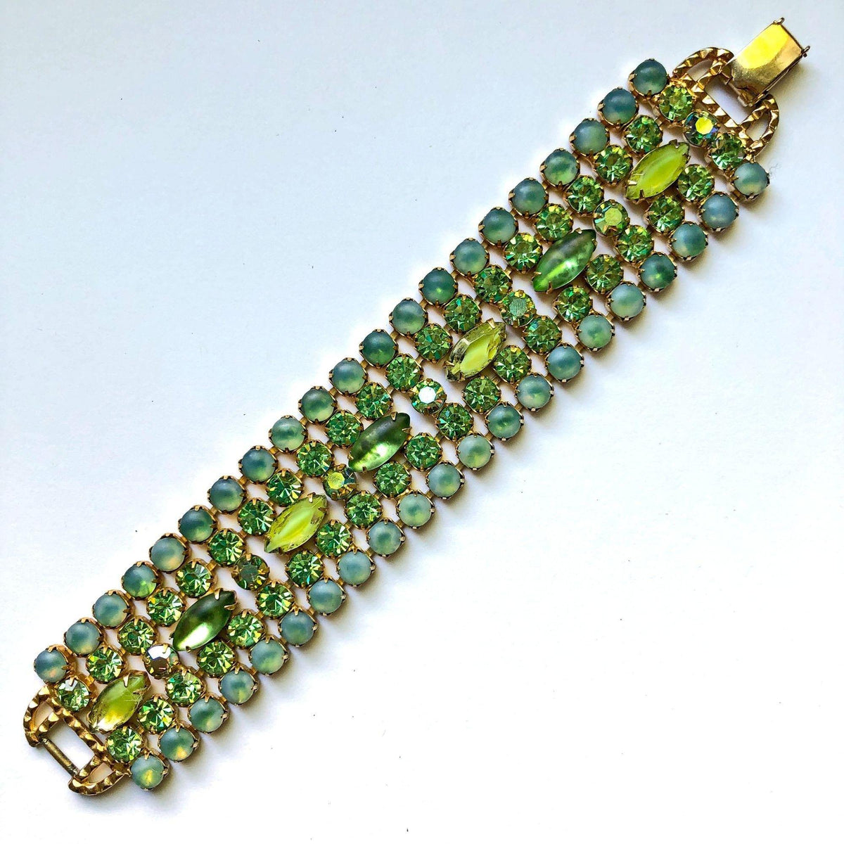 Vintage Wide Light Green Rhinestone Bracelet