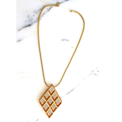 Vintage Emmons Gold Diamond Diamante Statement Necklace by Emmons - Vintage Meet Modern Vintage Jewelry - Chicago, Illinois - #oldhollywoodglamour #vintagemeetmodern #designervintage #jewelrybox #antiquejewelry #vintagejewelry