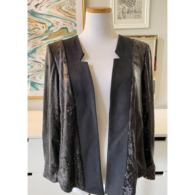 Shonda Black Ultra Suede Sequined Jacket by Anthropologie - Vintage Meet Modern Vintage Jewelry - Chicago, Illinois - #oldhollywoodglamour #vintagemeetmodern #designervintage #jewelrybox #antiquejewelry #vintagejewelry