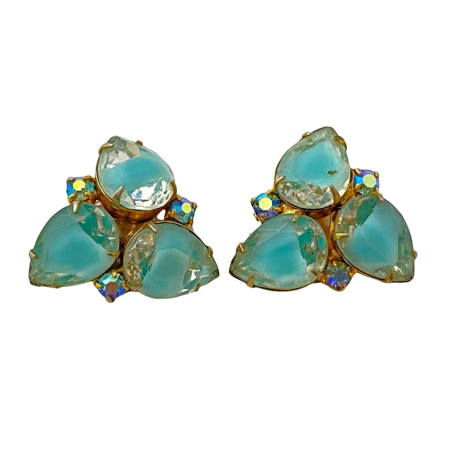 Vintage Aqua Crystal Rhinestone Statement Earrings by Unsigned Beauty - Vintage Meet Modern Vintage Jewelry - Chicago, Illinois - #oldhollywoodglamour #vintagemeetmodern #designervintage #jewelrybox #antiquejewelry #vintagejewelry