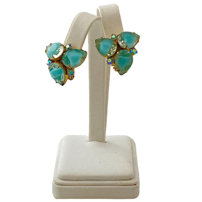 Vintage Aqua Crystal Rhinestone Statement Earrings by Unsigned Beauty - Vintage Meet Modern Vintage Jewelry - Chicago, Illinois - #oldhollywoodglamour #vintagemeetmodern #designervintage #jewelrybox #antiquejewelry #vintagejewelry