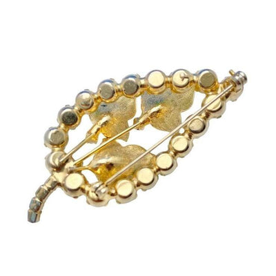 Vintage Green Rhinestone and Pearl Leaf Brooch by Unsigned Beauty - Vintage Meet Modern Vintage Jewelry - Chicago, Illinois - #oldhollywoodglamour #vintagemeetmodern #designervintage #jewelrybox #antiquejewelry #vintagejewelry