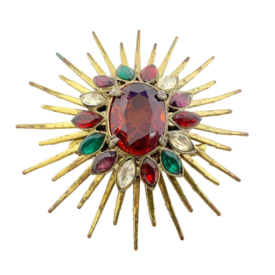 Vintage 1940s Spray Brooch with Royal Colored Crystals by Unsigned Beauty - Vintage Meet Modern Vintage Jewelry - Chicago, Illinois - #oldhollywoodglamour #vintagemeetmodern #designervintage #jewelrybox #antiquejewelry #vintagejewelry