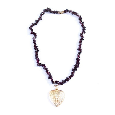 Garnet and Gold Heart Pendant Necklace by Artisan - Vintage Meet Modern Vintage Jewelry - Chicago, Illinois - #oldhollywoodglamour #vintagemeetmodern #designervintage #jewelrybox #antiquejewelry #vintagejewelry