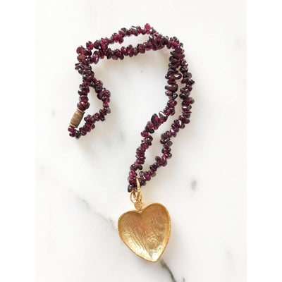 Garnet and Gold Heart Pendant Necklace by Artisan - Vintage Meet Modern Vintage Jewelry - Chicago, Illinois - #oldhollywoodglamour #vintagemeetmodern #designervintage #jewelrybox #antiquejewelry #vintagejewelry