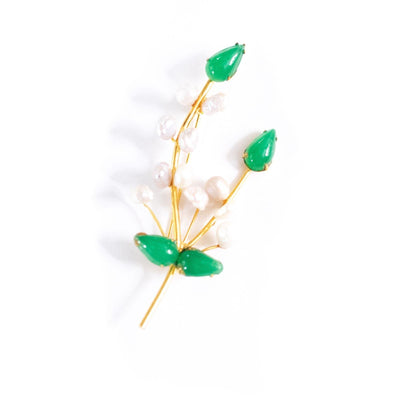 Vintage Lily of the Valley Brooch with Cultured Pearl and Jade Leaves by Unsigned Beauty - Vintage Meet Modern Vintage Jewelry - Chicago, Illinois - #oldhollywoodglamour #vintagemeetmodern #designervintage #jewelrybox #antiquejewelry #vintagejewelry