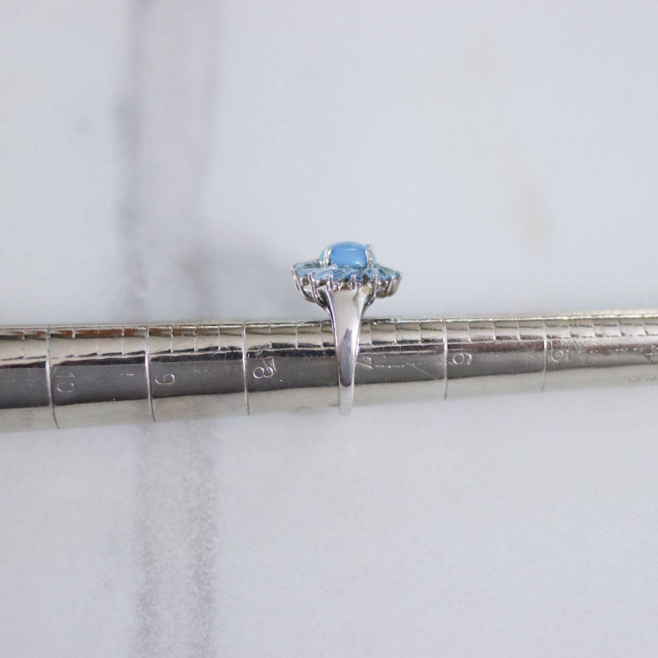 Vintage Turquoise Art Glass Cabochon with Blue Topaz Baguettes by Unsigned Beauty - Vintage Meet Modern Vintage Jewelry - Chicago, Illinois - #oldhollywoodglamour #vintagemeetmodern #designervintage #jewelrybox #antiquejewelry #vintagejewelry