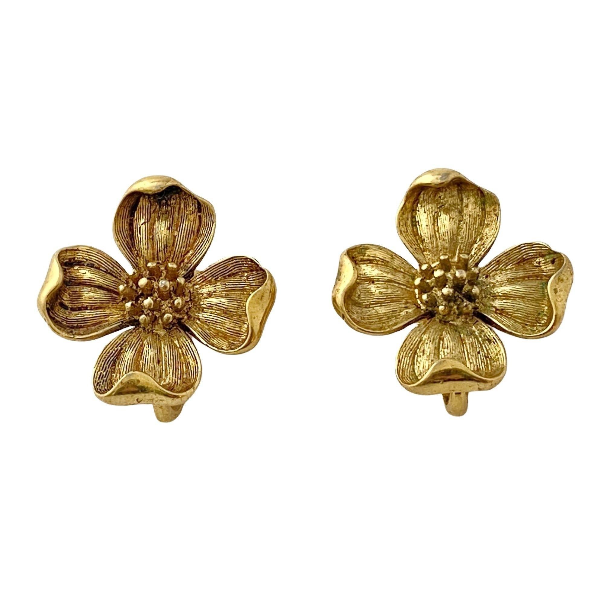 Vintage Crown Trifari Gold Dogwood Earrings by Crown Trifari - Vintage Meet Modern Vintage Jewelry - Chicago, Illinois - #oldhollywoodglamour #vintagemeetmodern #designervintage #jewelrybox #antiquejewelry #vintagejewelry