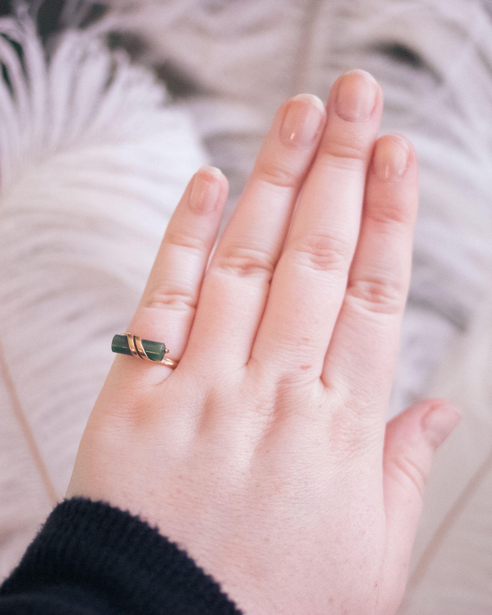 Vintage Mid Century Modern Jade Ring by Unsigned Beauty - Vintage Meet Modern Vintage Jewelry - Chicago, Illinois - #oldhollywoodglamour #vintagemeetmodern #designervintage #jewelrybox #antiquejewelry #vintagejewelry