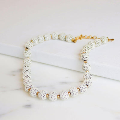 Vintage Monet White Lace Bead Necklace by Monet - Vintage Meet Modern Vintage Jewelry - Chicago, Illinois - #oldhollywoodglamour #vintagemeetmodern #designervintage #jewelrybox #antiquejewelry #vintagejewelry