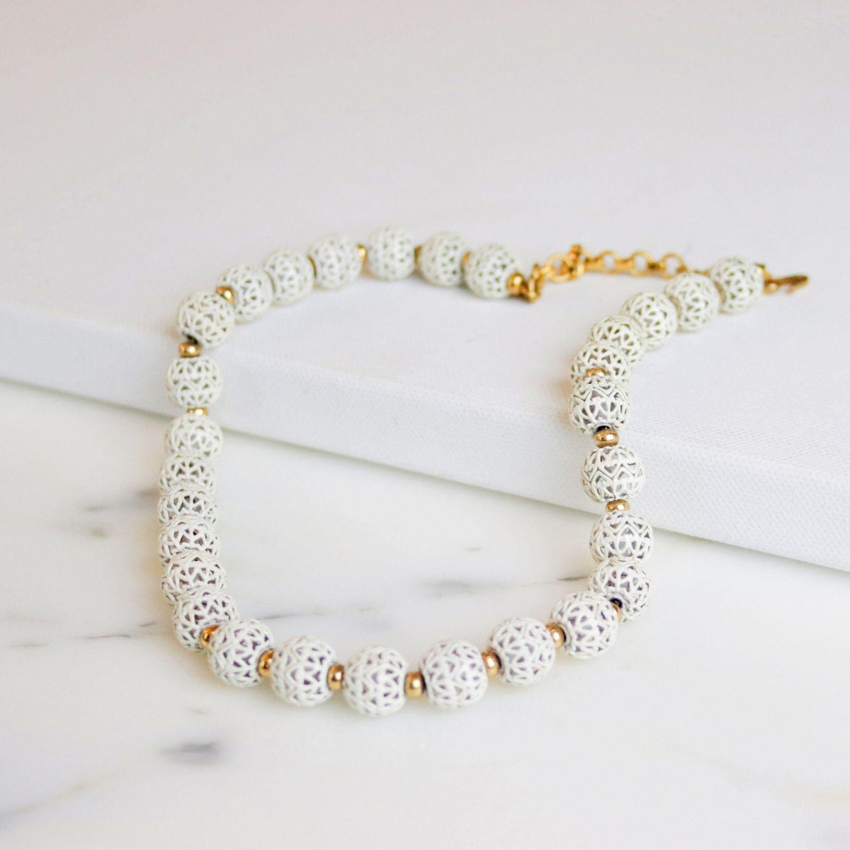 Vintage Monet White Lace Bead Necklace