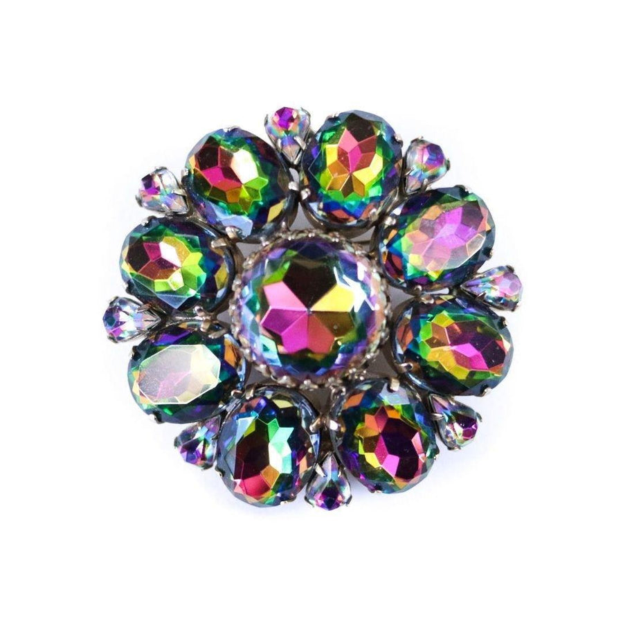 Vintage Heliotrope Rhinestone Medallion Brooch by Unsigned Designer - Vintage Meet Modern Vintage Jewelry - Chicago, Illinois - #oldhollywoodglamour #vintagemeetmodern #designervintage #jewelrybox #antiquejewelry #vintagejewelry