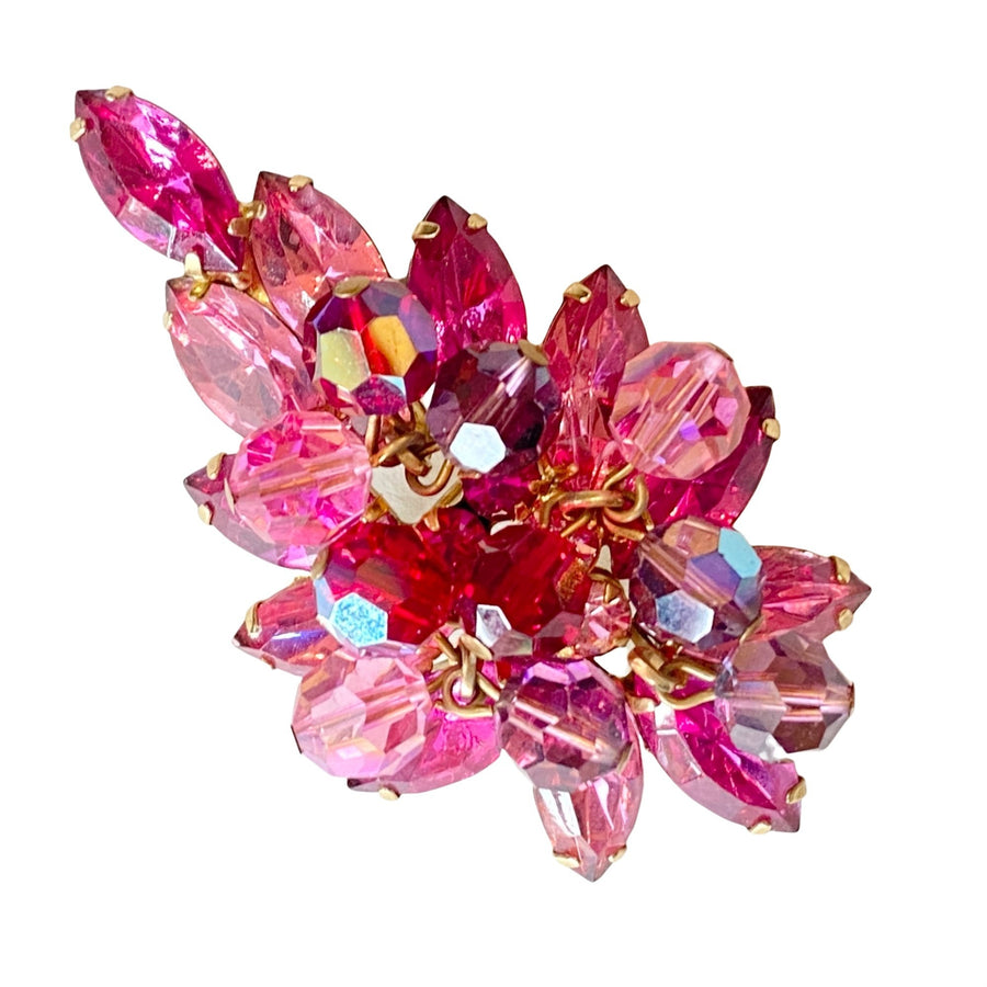 Vintage Pink Juliana Pink Red Rhinestone Cha Cha Brooch by Juliana - Vintage Meet Modern Vintage Jewelry - Chicago, Illinois - #oldhollywoodglamour #vintagemeetmodern #designervintage #jewelrybox #antiquejewelry #vintagejewelry