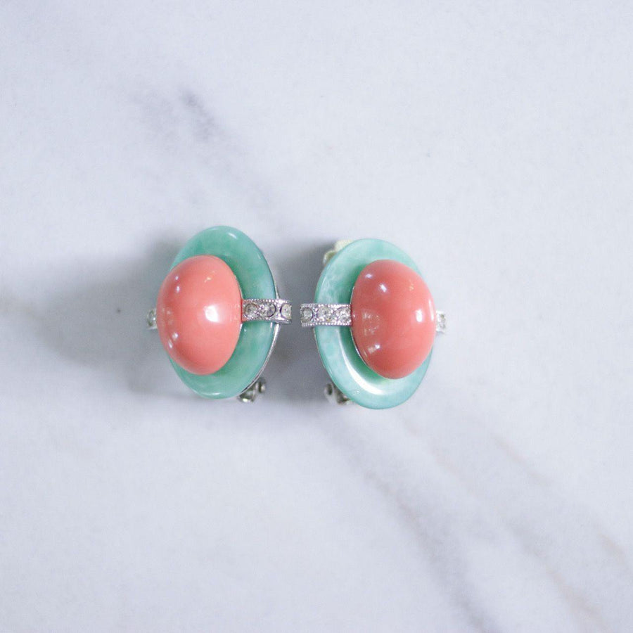 Vintage Kenneth Jay Lane Art Deco Inspired Coral Lucite and Faux Jade Statement Earrings by Kenneth Jay Lane - Vintage Meet Modern Vintage Jewelry - Chicago, Illinois - #oldhollywoodglamour #vintagemeetmodern #designervintage #jewelrybox #antiquejewelry #vintagejewelry