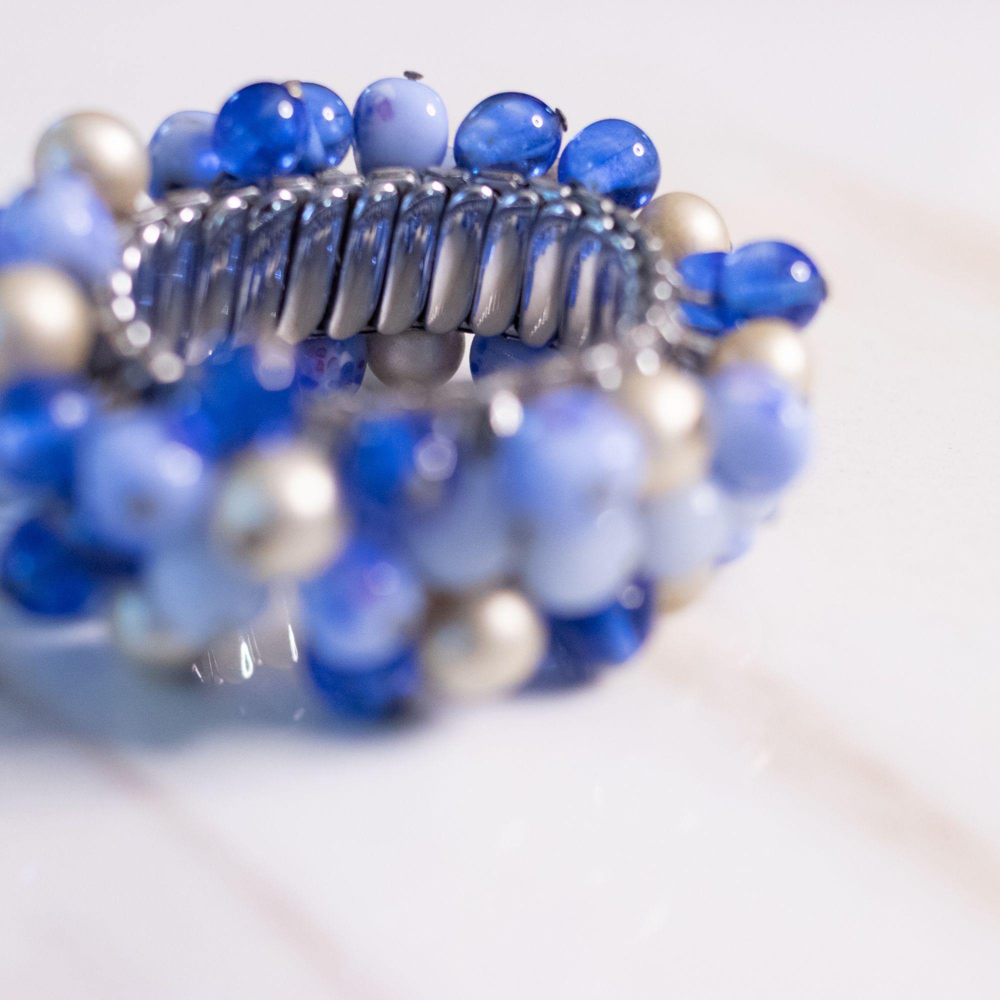 Vintage 1950s Blue Glass and Faux Pearl Cha Cha Bracelet by Unsigned Beauty - Vintage Meet Modern Vintage Jewelry - Chicago, Illinois - #oldhollywoodglamour #vintagemeetmodern #designervintage #jewelrybox #antiquejewelry #vintagejewelry