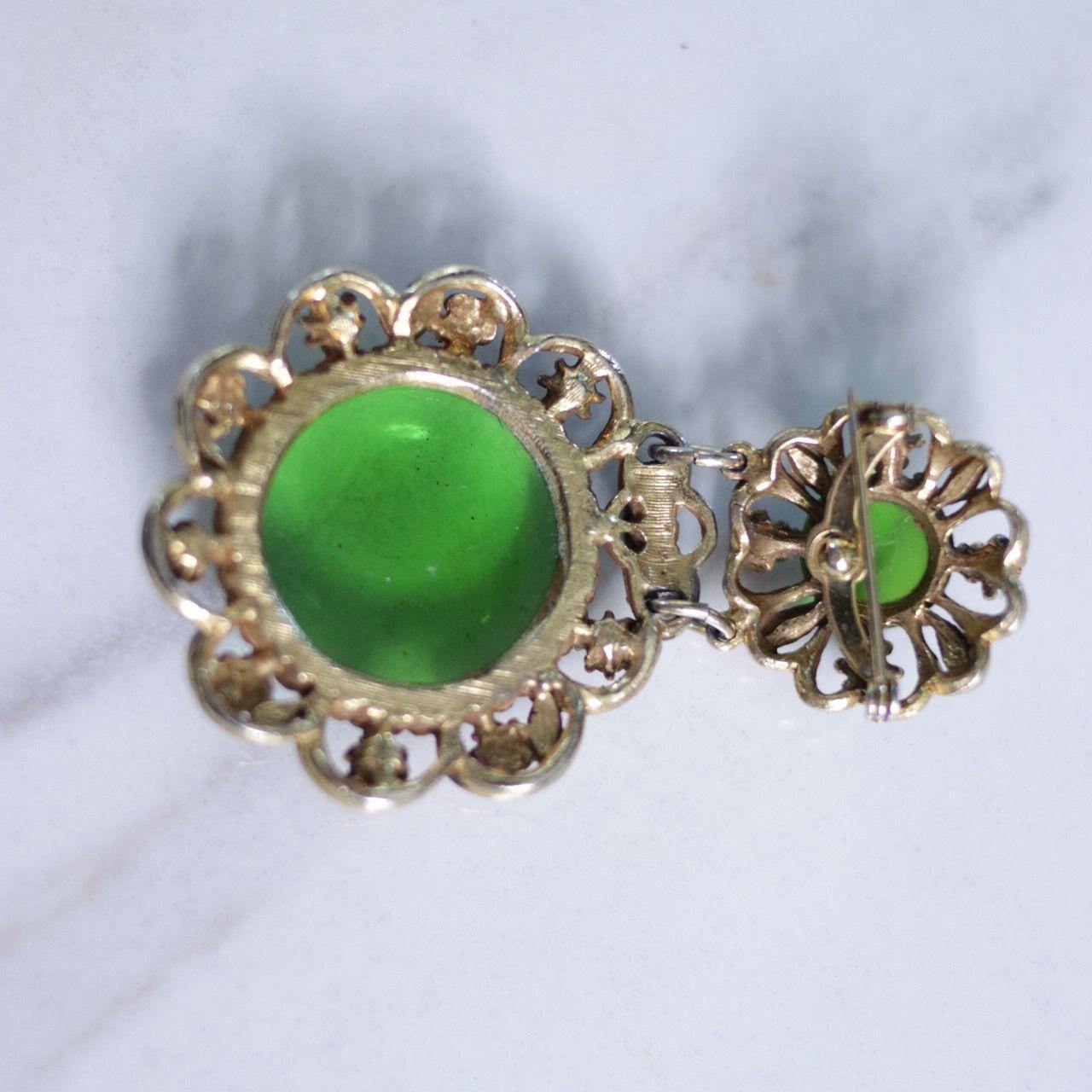 Vintage Green Lucite with Floral Accent Fob Style Brooch by Unsigned Beauty - Vintage Meet Modern Vintage Jewelry - Chicago, Illinois - #oldhollywoodglamour #vintagemeetmodern #designervintage #jewelrybox #antiquejewelry #vintagejewelry