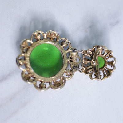 Vintage Green Lucite with Floral Accent Fob Style Brooch by Unsigned Beauty - Vintage Meet Modern Vintage Jewelry - Chicago, Illinois - #oldhollywoodglamour #vintagemeetmodern #designervintage #jewelrybox #antiquejewelry #vintagejewelry