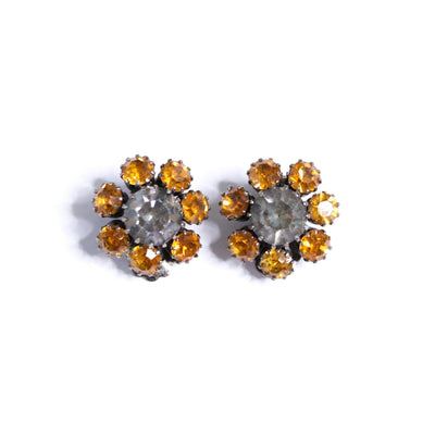 Vintage Weiss Smokey Gray and Amber Rhinestone Earrings by Weiss - Vintage Meet Modern Vintage Jewelry - Chicago, Illinois - #oldhollywoodglamour #vintagemeetmodern #designervintage #jewelrybox #antiquejewelry #vintagejewelry