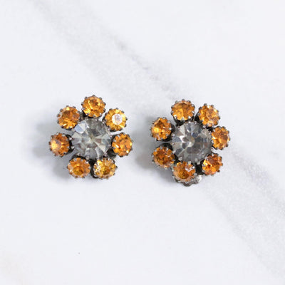Vintage Weiss Smokey Gray and Amber Rhinestone Earrings by Weiss - Vintage Meet Modern Vintage Jewelry - Chicago, Illinois - #oldhollywoodglamour #vintagemeetmodern #designervintage #jewelrybox #antiquejewelry #vintagejewelry