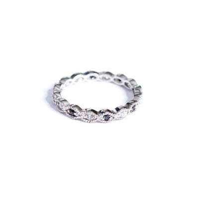 Vintage Sterling Silver Milgrain Cubic Zirconia and Sapphire Crystal Stacking Band Eternity Ring by Hallmarked 925 - Vintage Meet Modern Vintage Jewelry - Chicago, Illinois - #oldhollywoodglamour #vintagemeetmodern #designervintage #jewelrybox #antiquejewelry #vintagejewelry