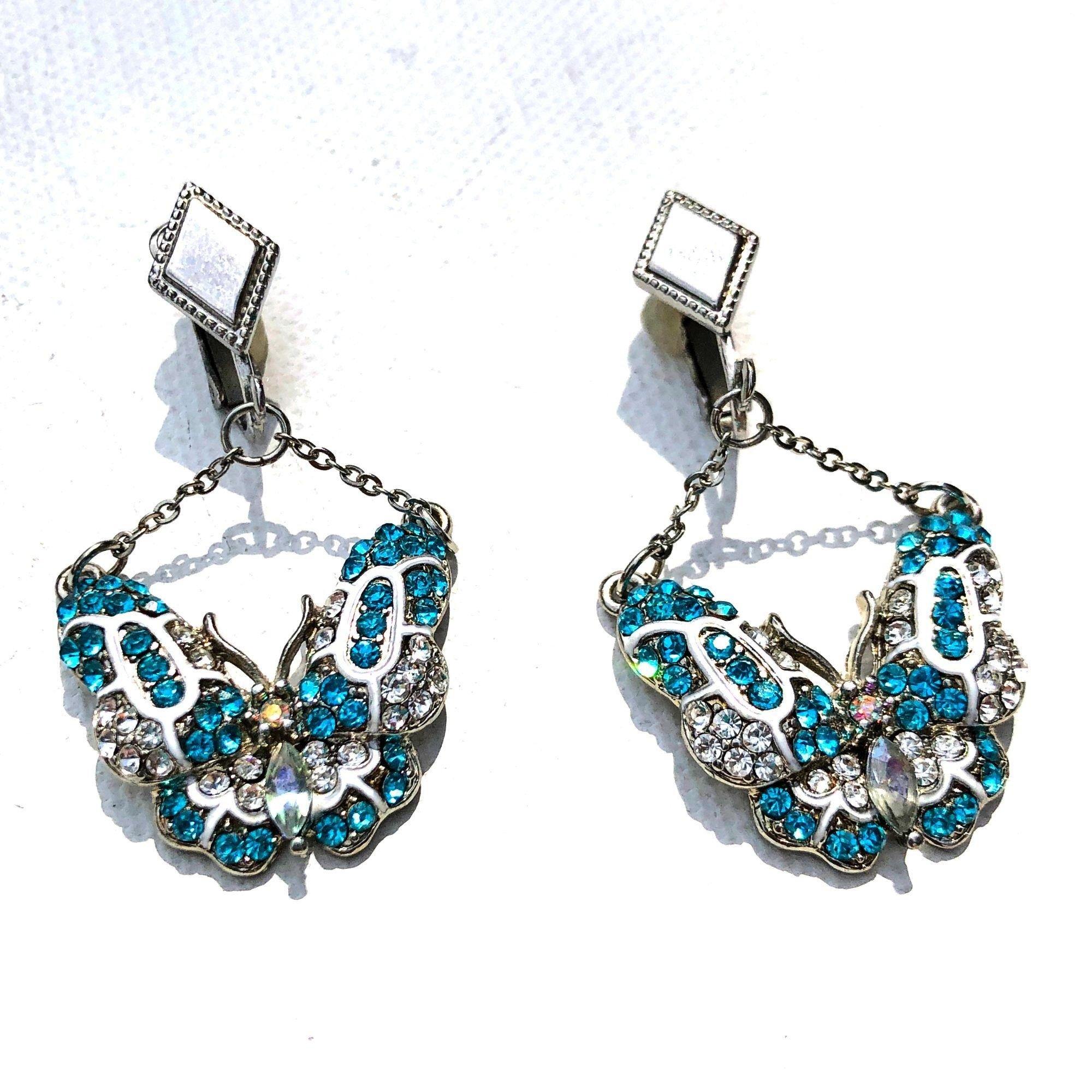 Vintage Sarah Coventry Blue and Diamante Rhinestone Butterfly Earrings by Vintage Meet Modern - Vintage Meet Modern Vintage Jewelry - Chicago, Illinois - #oldhollywoodglamour #vintagemeetmodern #designervintage #jewelrybox #antiquejewelry #vintagejewelry