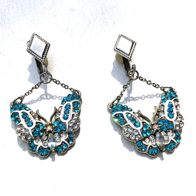Vintage Sarah Coventry Blue and Diamante Rhinestone Butterfly Earrings by Vintage Meet Modern - Vintage Meet Modern Vintage Jewelry - Chicago, Illinois - #oldhollywoodglamour #vintagemeetmodern #designervintage #jewelrybox #antiquejewelry #vintagejewelry