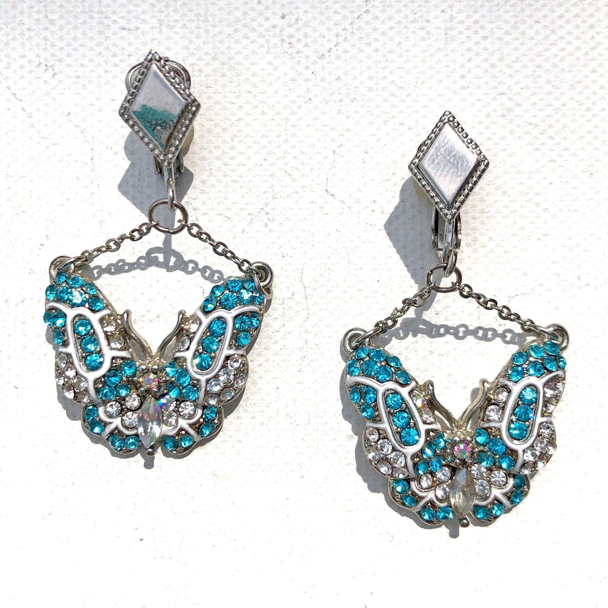 Vintage Sarah Coventry Blue and Diamante Rhinestone Butterfly Earrings by Vintage Meet Modern - Vintage Meet Modern Vintage Jewelry - Chicago, Illinois - #oldhollywoodglamour #vintagemeetmodern #designervintage #jewelrybox #antiquejewelry #vintagejewelry