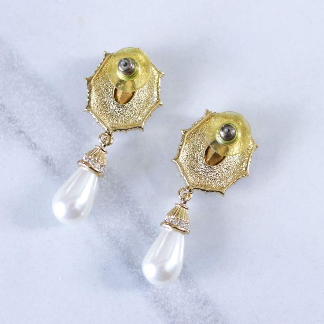Vintage Amethyst Rhinestone and Pearl Drop Earrings by Unsigned Beauty - Vintage Meet Modern Vintage Jewelry - Chicago, Illinois - #oldhollywoodglamour #vintagemeetmodern #designervintage #jewelrybox #antiquejewelry #vintagejewelry